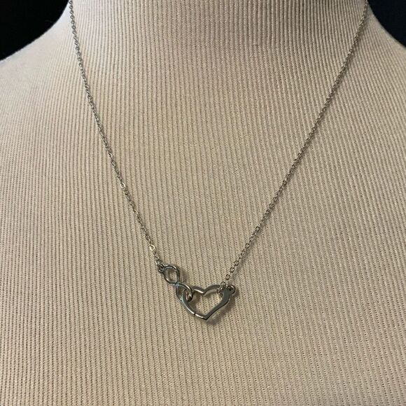 Infinity and Floating Heart Silver Necklace - Picture 1 of 4